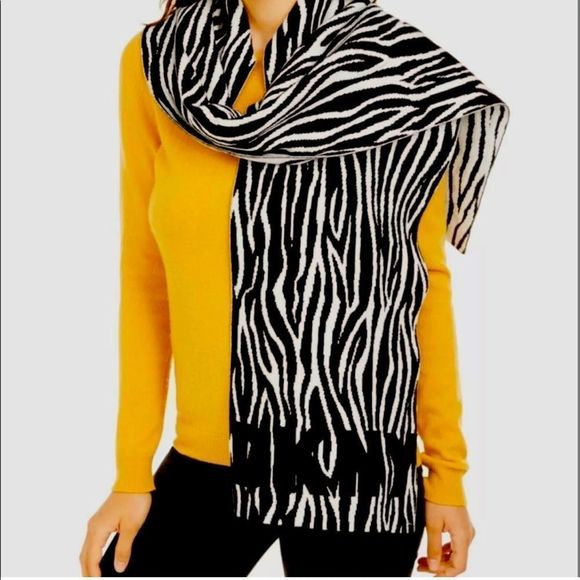 DKNY Women's Knit Scarf Logo Zebra Animal Print - Picture 1 of 4